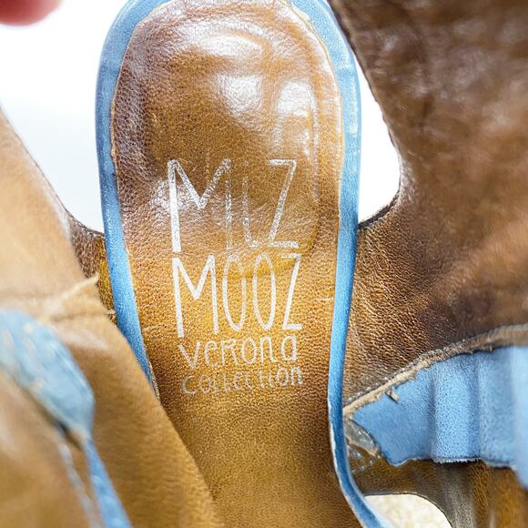 Miz Mooz Denim Blue Leather Open Toe Wedge Ankle Booties Women's EU Size 36 - Picture 7 of 10